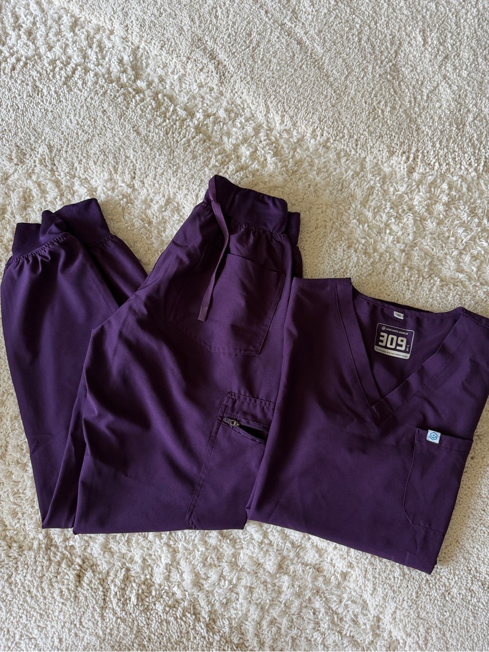 Women’s V-Neck Scrub Top and Jogger Set in Deep Purple